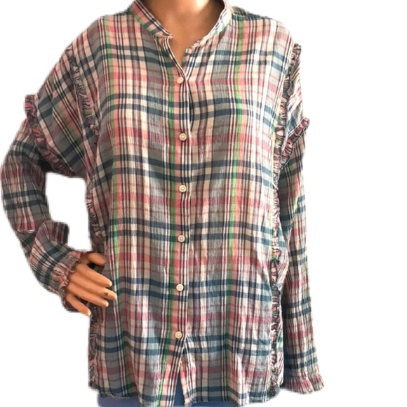 Chaps Tops - Chaps Plaid Long Sleeve Ruffle Top